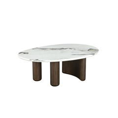 Coffee Table 110x70x40 cm - Ceramic Marble Effect Top with Dark Brown Oak MDF