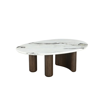 Coffee Table 110x70x40 cm - Ceramic Marble Effect Top with Dark Brown Oak MDF