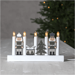 White Wooden Candlestick 5 LED