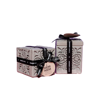 Small Cube Jar Heart Candle - Grey