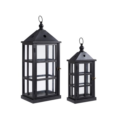 Set of 2 Wood Black Lanterns