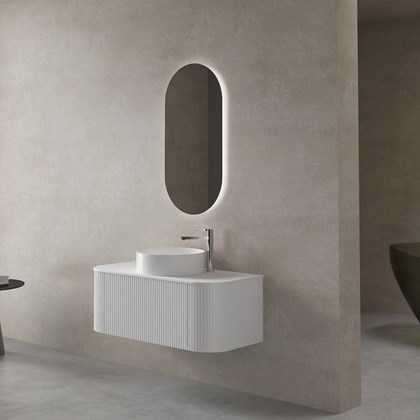 Bathroom Vanity Unit Matt White 100x36cm - Round Ceramic Basin
