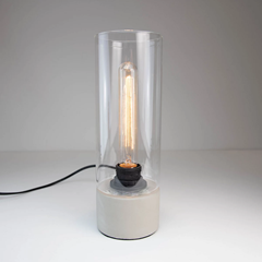Glass Shade Concrete Cylinder E27 Industrial Table Lamp