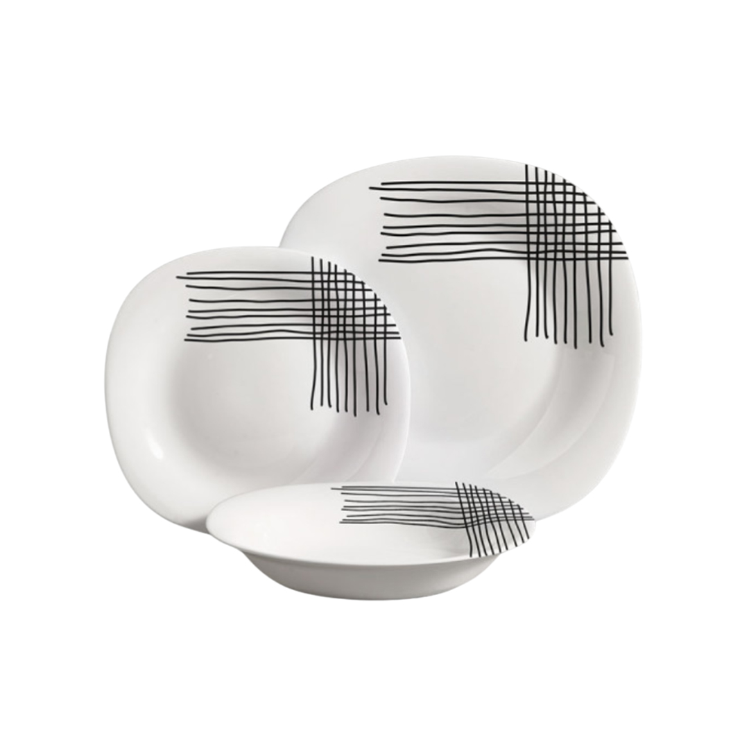18 Pcs Decorated Dinnerware Square – Black & White