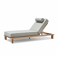 Sun Lounger – Aluminium Wood Effect & Beige Cushion