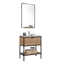 Bathroom Vanity Unit Ash Melamine with Black Frame 71cm - Porcelain Basin