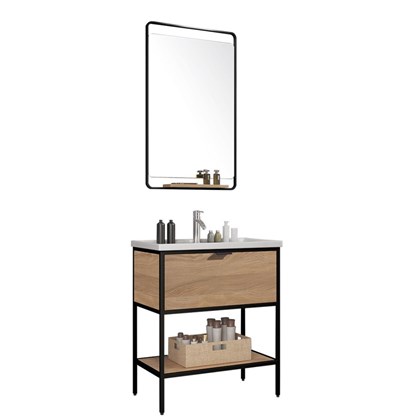Bathroom Vanity Unit Ash Melamine with Black Frame - Porcelain Basin