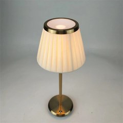 Portable Table Lamp Gold & White Fabric