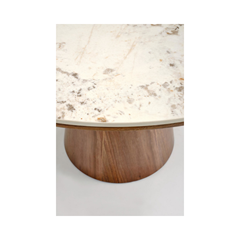Arani Round Table – Beige Marble & Walnut