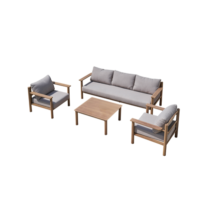 Set 4 Aluminum Sofa 3 Seater Sofa – Beige / Wood Finish.