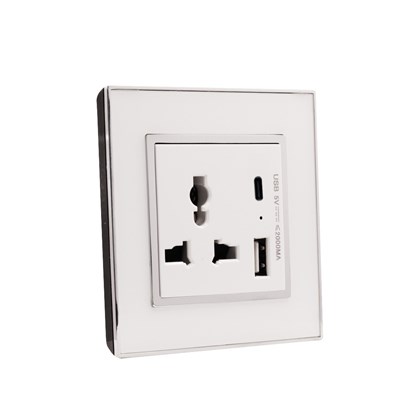 1 Gang 13Amp Socket Usb-C Wh Mirror Frame