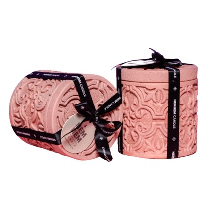 Maltese Tile Large Cylinder Candle Jar - Pink Creme Caramel