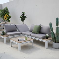 Outdoor Corner Sofa Set  Aluminium White Wood Effect