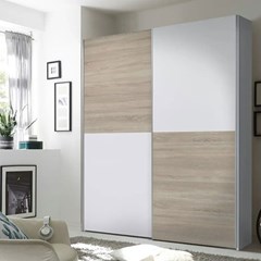 Sliding Door Wardrobe Cabinet - White & Oak