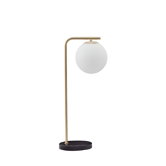 Table Lamp Satin Gold Metal and Black Marble White Opal Glass