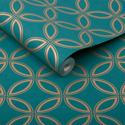 Eternity Teal and Copper Wallpaper