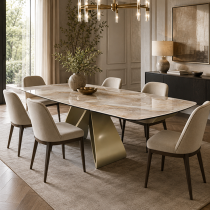 Extension Table 180(+40+40)x100x76 cm – Grand Jade Ceramic Gloss & Golden Champagne