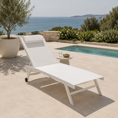 Sun Lounger – 5 Position Aluminium, White