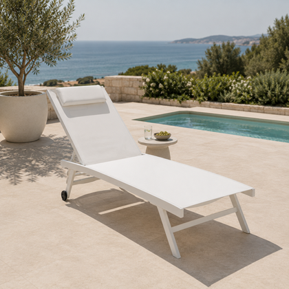 Sun Lounger – 5 Position Aluminium, White