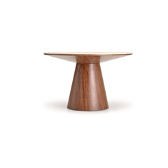Arani Round Table – Beige Marble & Walnut