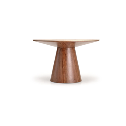 Arani Round Table – Beige Marble & Walnut