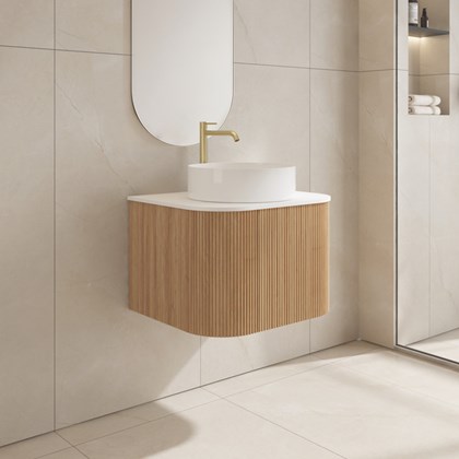 Bathroom Vanity Unit  Acacia Wood Melamine 60x36cm - Round Ceramic Basin (3B)