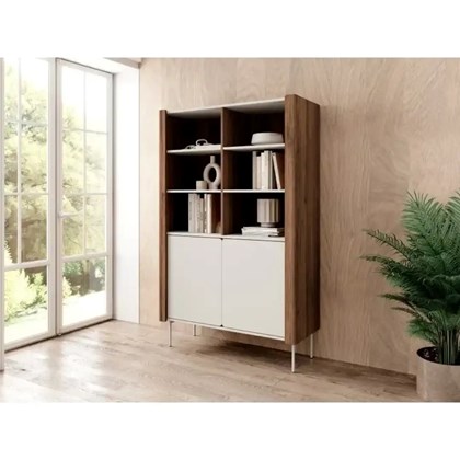 Two-Door Cabinet with Shelves - Cashmere & Walnut