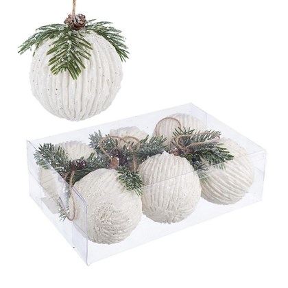 Box of 6 Whiteness Christmas Balls 8cm