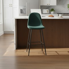 Black with Dark Green Velvet Bar Stool