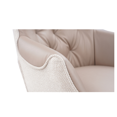 Swivel Dining Chair – Leather Taupe & Light Grey Fabric