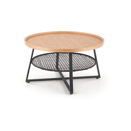 Coffee Table Round Lamina Rattan Oak Black