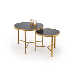 Set of Two Coffee Tables – Black Marble & Gold