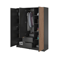 Wardrobe 3 Doors 2 Drawers – Oak & Graphite