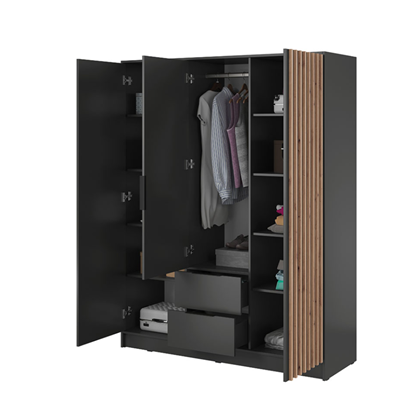 Wardrobe 3 Doors 2 Drawers – Oak & Graphite