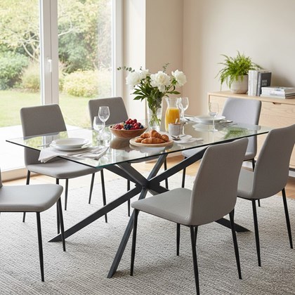 Dining Table 180x90x75cm - Black Glass