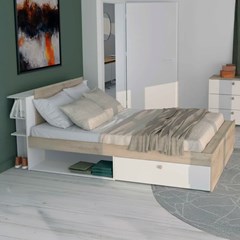 White & Oak Storage Bed Frame – 140x200cm