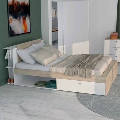 White & Oak Storage Bed Frame – 140x200cm