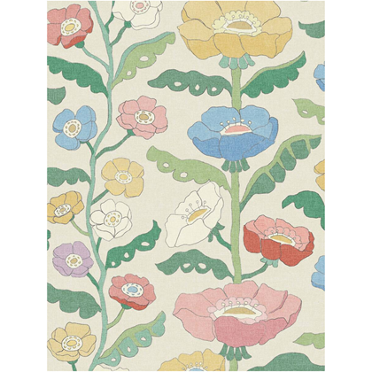 Mural Wallpaper Stylised Flowers Coloured