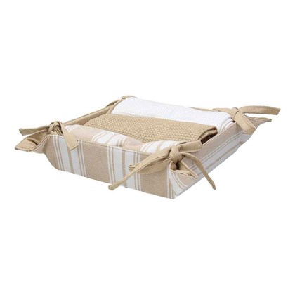 Square Basket 18x18cm & 3 Towels 50x70 - Beige Cotton
