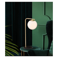 Table Lamp Satin Gold Metal and Black Marble White Opal Glass