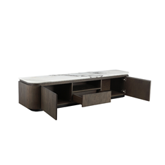 TV Unit - Ceramic Marble Effect Top with Dark Brown Oak MDF