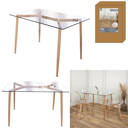 Dinning Table 75x115x75 cm Glass  with Wood Effect Metal Legs