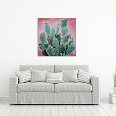 Green Cactus Art - Pink Background 80x80 cm