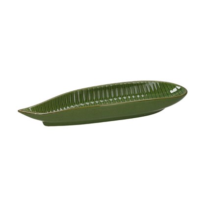 Plate Leaf Shaped 265 x 7 x 35 mm Zaira Stoneware Green