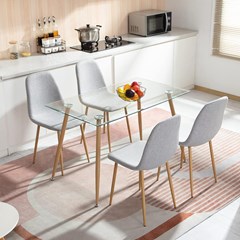 Rectangular Dining Glass Table - Wood Finish