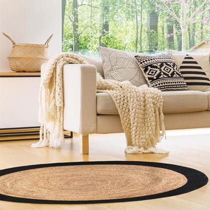 Round Rug Black Beige - Jute 120 cm