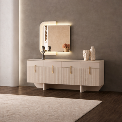 Console With Mirror – Sand Beige