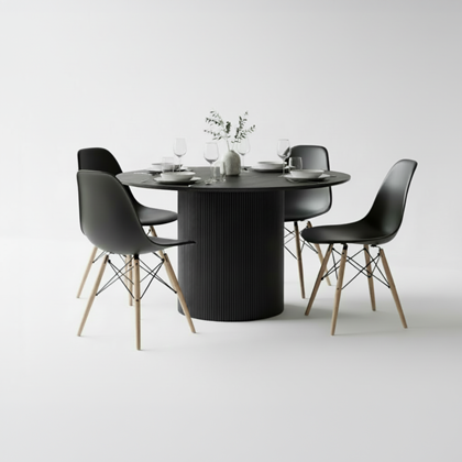 Dining Set Matt Table 4 Black Chairs PP Wood