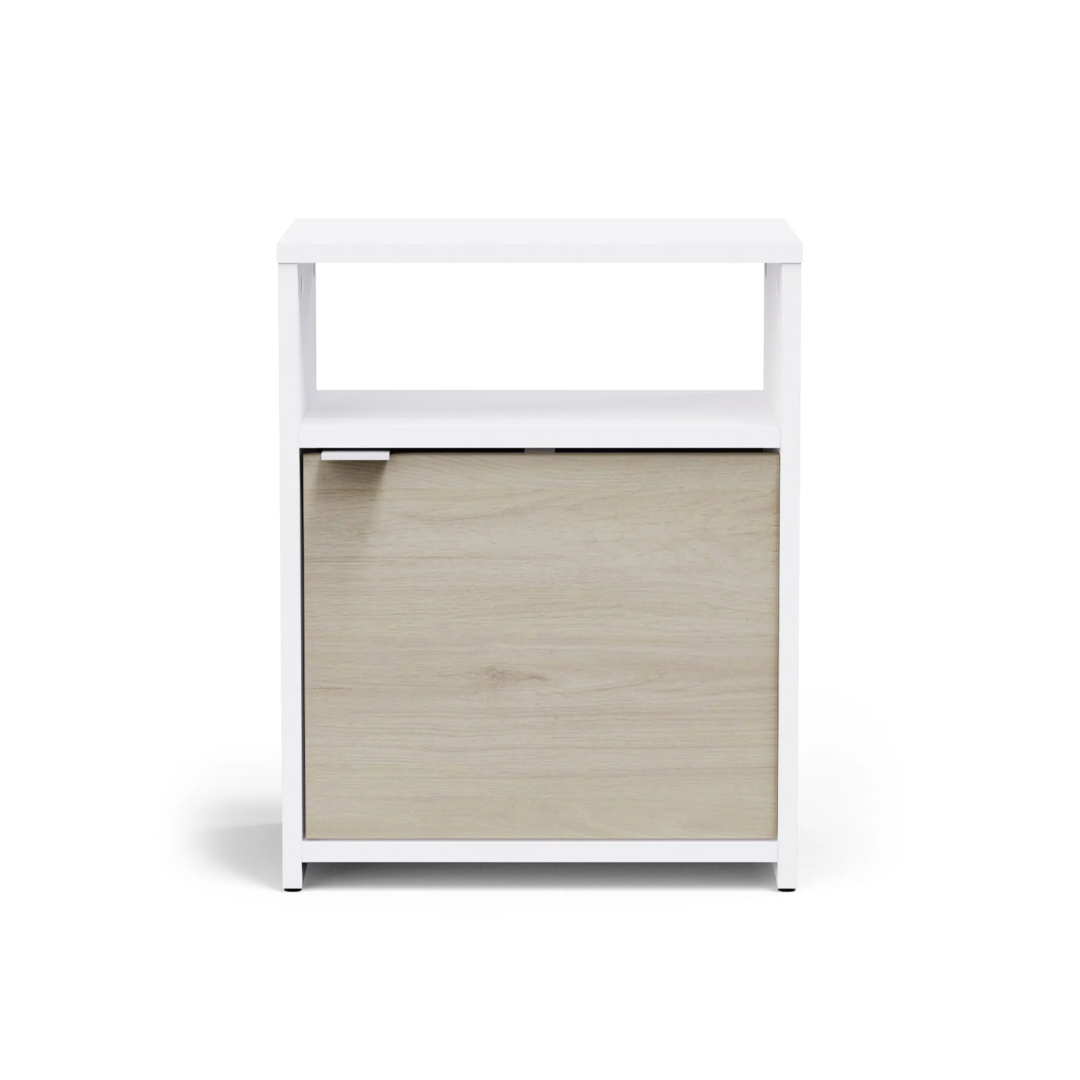 1-Door 1-Drawer Bedside Chest – Matt White & Oak