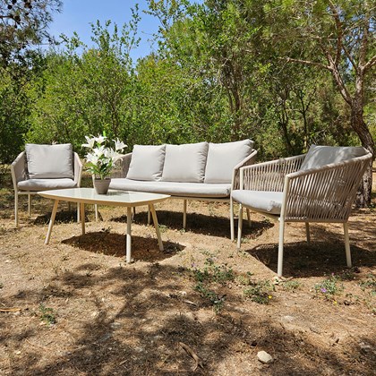 Outdoor Rope Sofa Set Of 4 - White & Beige